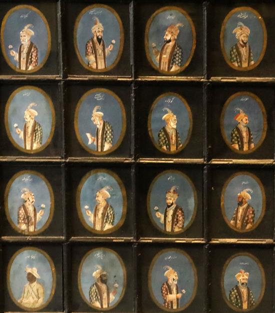 A set of early 19th century Company School gouache portraits of Indian noblemen, each 6 x 5.5in. housed in two frames